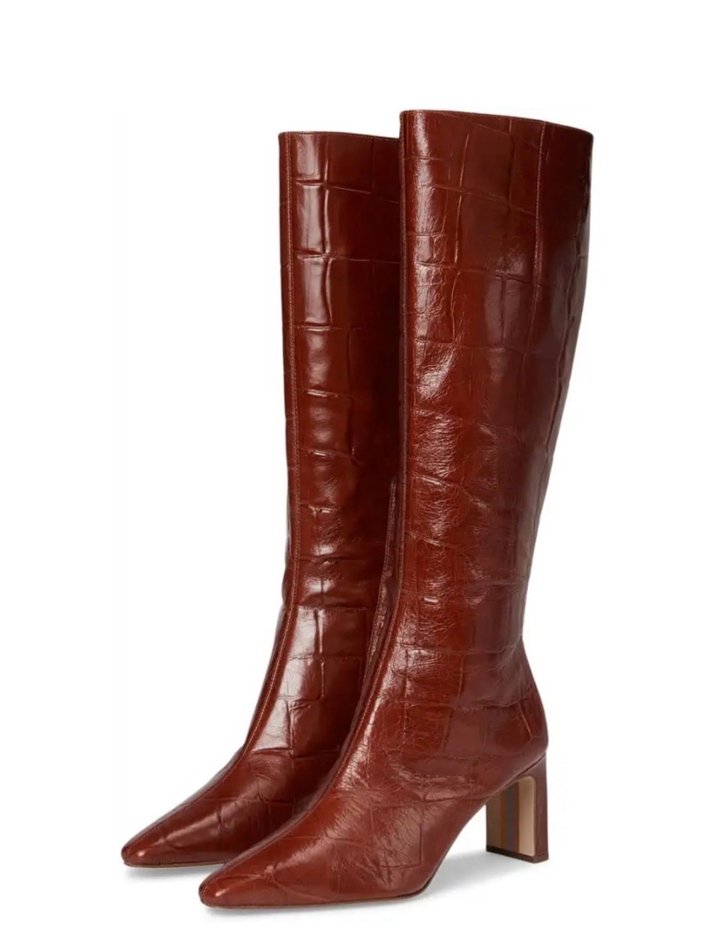 Sam Edelman Sylvia 2 Tall Croc-Embossed Pointed-Toe Boots in Brown, Size 11, NWT